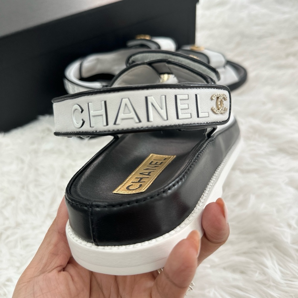 CHANEL WHITE/GOLD DAD SANDALS EU 38.5 - Picture 4 of 5